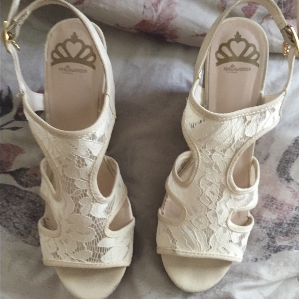 White lace wedges